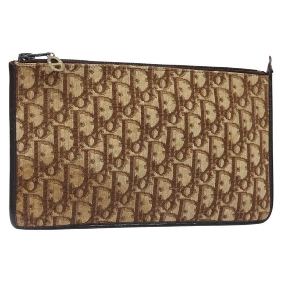 Christian Dior Trotter Canvas Clutch Bag Brown Gold - Picture 1 of 15